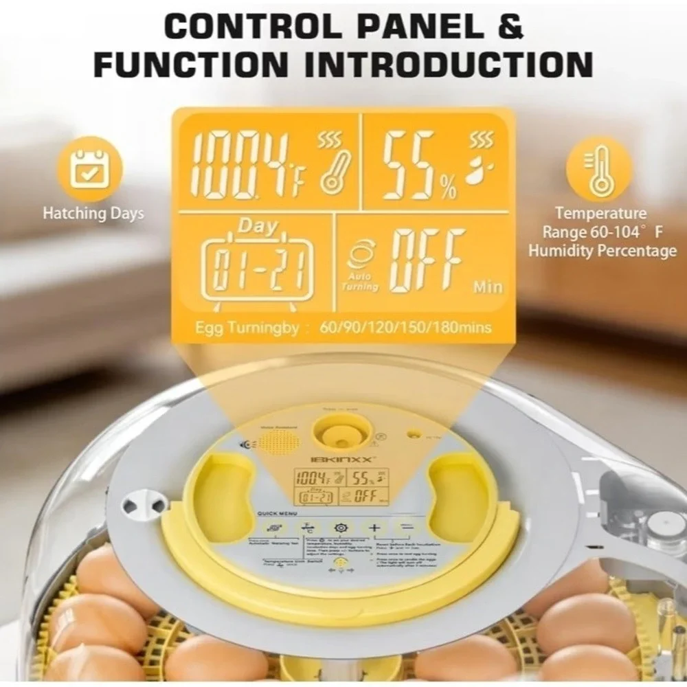 26 Egg Smart Incubator VOICE CONTROL Auto Turning Temp Digital Poultry Hatcher